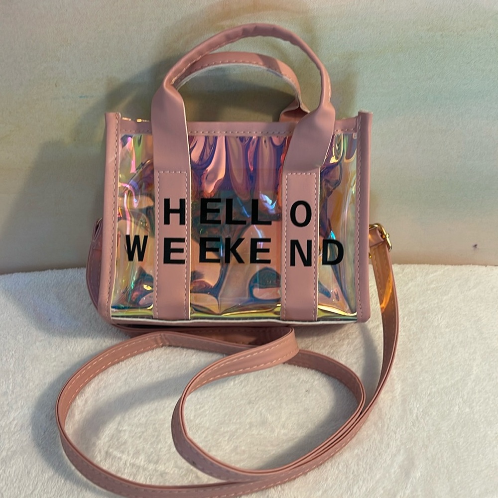 Clear Reflective Crossbody Hello Weekend Pink EUC